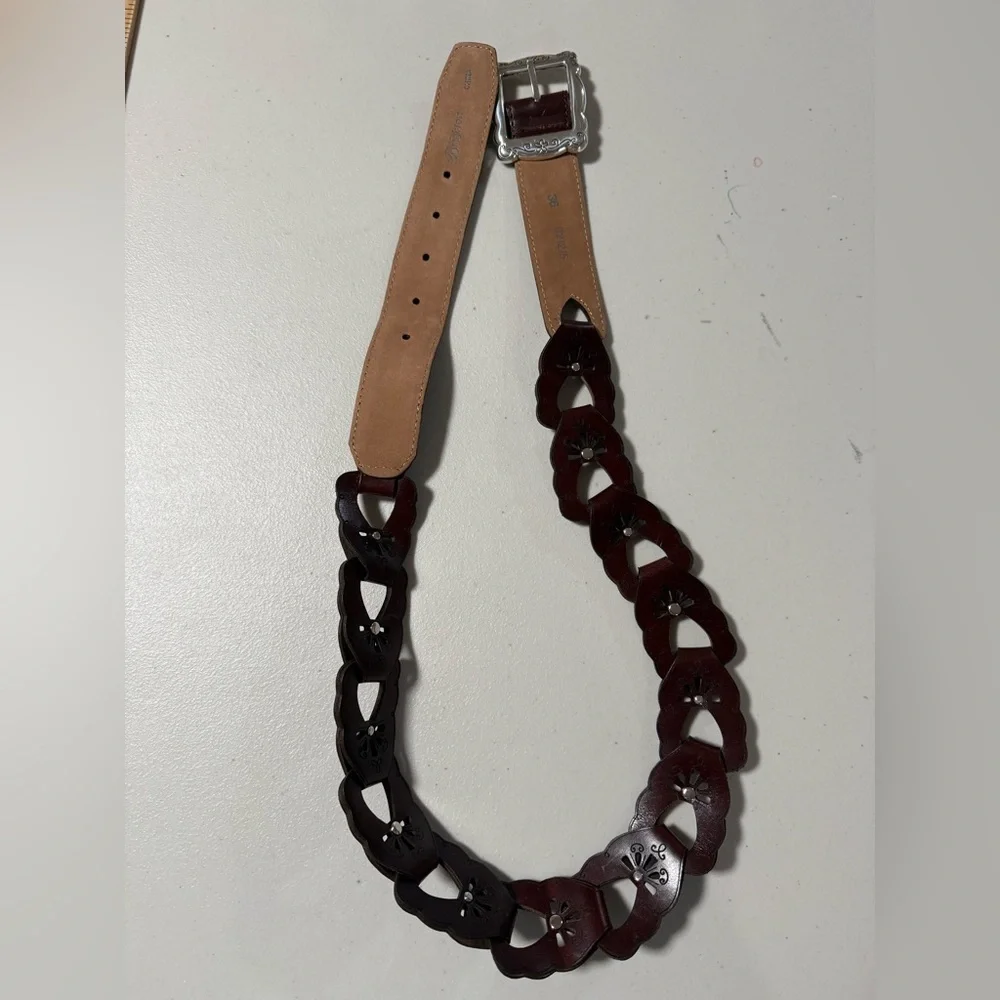 Brighton Dark Brown Leather Belt Silver Buckle Size 36